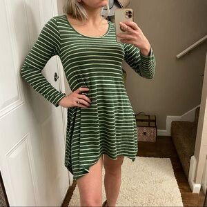Umgee USA green and tan striped long sleeved dress size small
